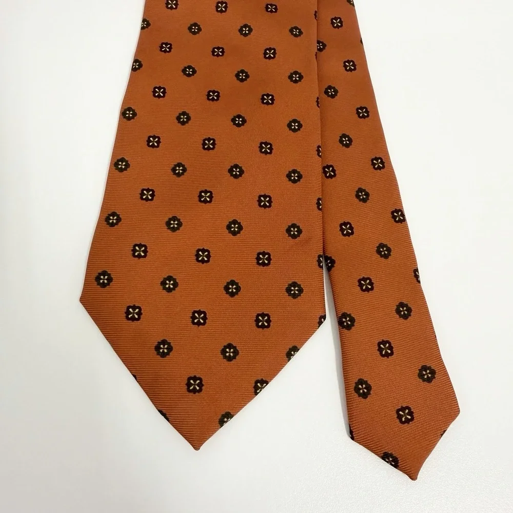 Burberry London Men's Tie Rust Orange Geometric Satin Silk 3.75